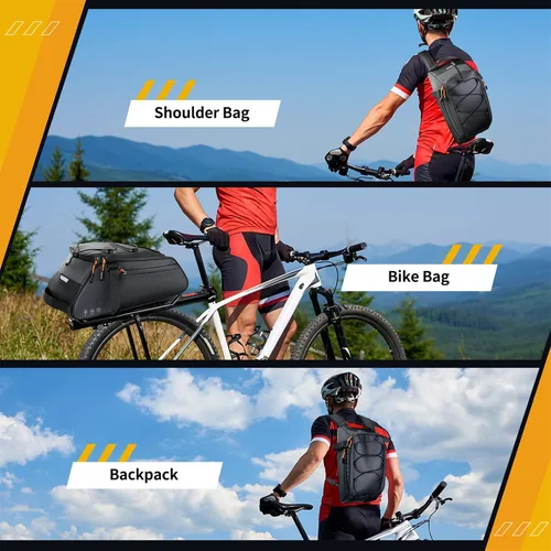 Miniatura 7 de WOTOW Bolsa impermeable para portabicicletas – Bolsa de maletero de bicicleta de gran capacidad de 10 L, alforjas reflectantes para sillín