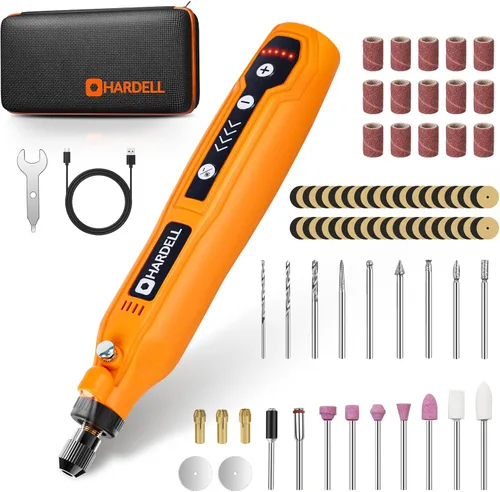HARDELL - Kit de herramienta rotatoria inalámbrica multiusos mini con 5 velocidades, carga USB y 69 accesorios, 3.7 V para lijar, pulir, perforar,