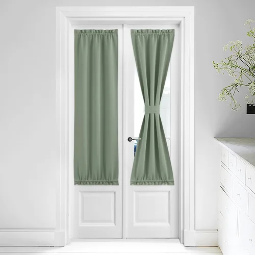 Miniatura 146 de NICETOWN Cortinas opacas unicolor con aislamiento térmico para puerta francesa, granja, oscurecimiento de habitación, puertas y ventanas de Marrón