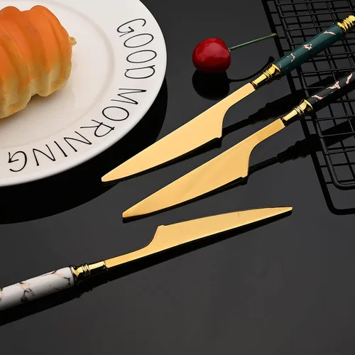 Miniatura 5 de JASHII Juego de cubiertos con mango de plástico texturizado de mármol para 4, cubiertos de acero inoxidable, 20 piezas, incluye tenedor de cuchara