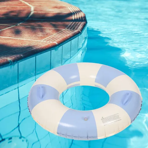 Miniatura 3 de Garneck Anillo de natación inflable de 32.3 pulgadas, diseño retro a rayas, flotante, flotadores de piscina con asas, anillos de PVC para adultos