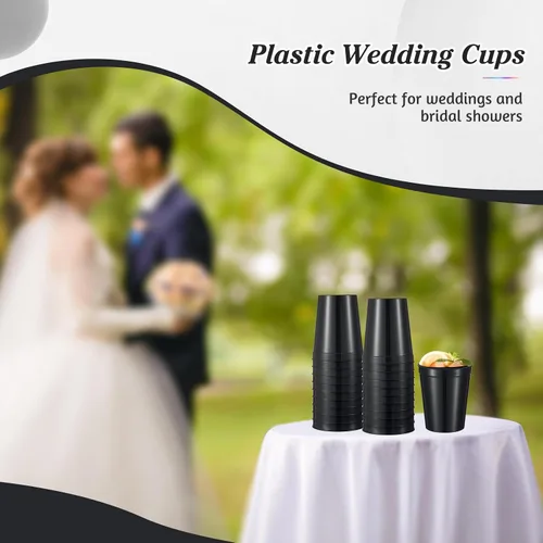 Miniatura 7 de Mifoci 24 vasos de plástico para estadios en blanco, reutilizables, apilables, para fiestas de cumpleaños, bodas, Mardi Gras (16 onzas, negro)