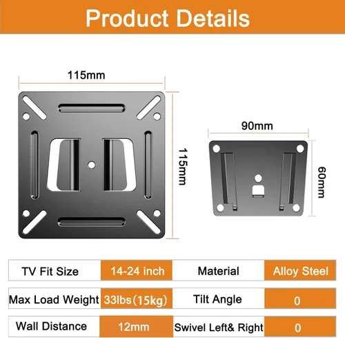 Miniatura 2 de Soporte de pared para monitor para la mayoría de televisores de 14 a 24 pulgadas, soporte universal de pared para TV pequeño para caravana, soporte