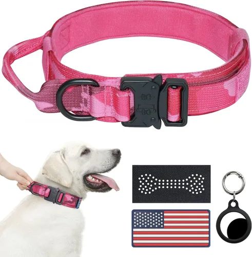 Miniatura 11 de Collar táctico para perro, collar con camuflaje digital para perros grandes, collar militar K9 ajustable y resistente con asa, con la bandera