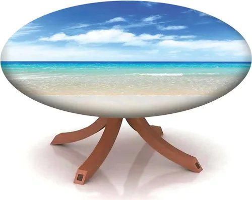 Miniatura 43 de Mantel con patrón de playa, borde elástico, impermeable, lavable, para uso en interiores y exteriores, patio, turquesa aguamarina, para mesas