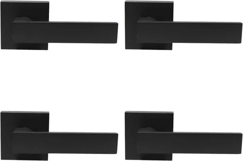 Probrico Paquete de 4 manijas de puerta simuladas en negro mate, manijas interiores que no giran, manijas reversibles resistentes para interiores