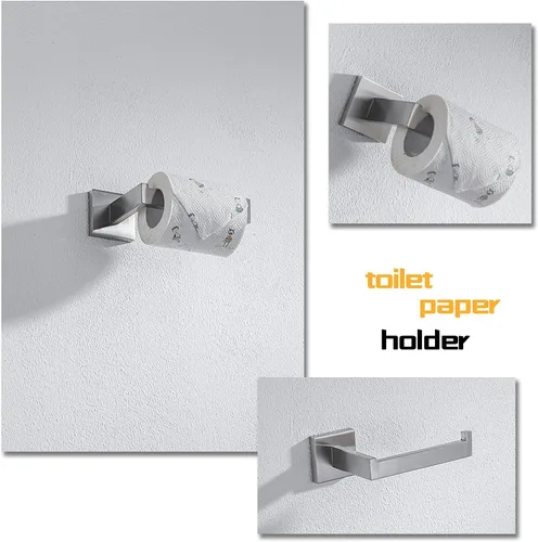 Miniatura 2 de Juego de accesorios de baño de 4 piezas, toallero, toallero, soporte para papel higiénico, ganchos para toallas, ganchos modernos cuadrados de acero