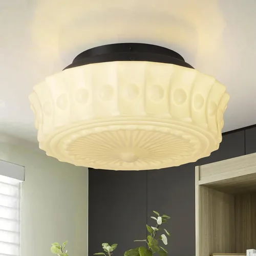 Lámpara de techo de vidrio de leche blanca, iluminación de montaje al ras de 13.8 pulgadas para dormitorio, pasillo, cocina y comedor, diseño