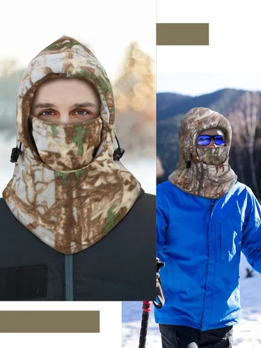 Miniatura 19 de Pasamontañas de camuflaje de caza, 3 piezas, capucha de sherpa, resistente al viento, para clima frío, deportes al aire libre de invierno