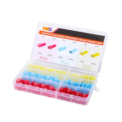 Miniatura 20 de HKS 200 PCS (100 pares) conectores de pala de nailon aislados macho y hembra de 22-10 AWG – Terminales de cable de desconexión rápida, kit