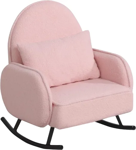 Miniatura 4 de Mecedora para bebé, silla para niños, sofá para niños, pie de metal tembloroso y tela sherpa, sillón mecedor para niños y niñas (rosa)