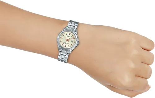 Miniatura 5 de Casio LTP1308D-9AV Reloj analógico de acero inoxidable con esfera champán con fecha y fecha para mujer, plateado, Casual