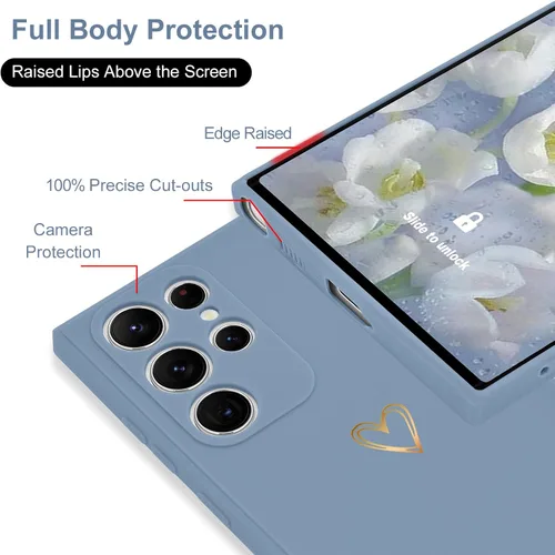 Miniatura 4 de Wirvyuer Funda para Samsung Galaxy S22 Ultra, bonita funda delgada a prueba de golpes con soporte de carga inalámbrica y protección, azul y gris