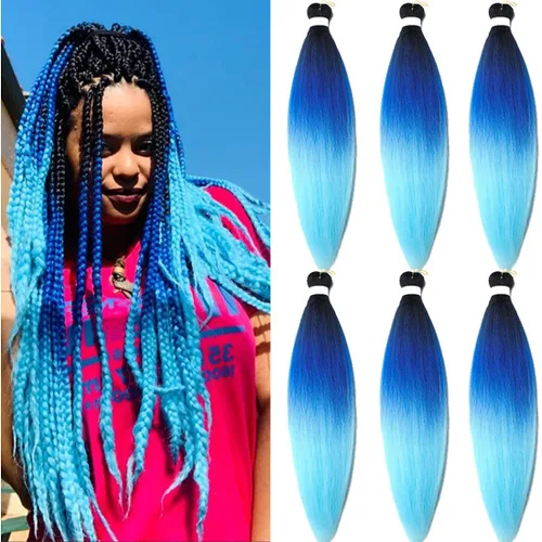 Miniatura 24 de Extensiones de cabello trenzado morado preestiradas, 20 pulgadas, 2 piezas de cabello sintético trenzado para niñas y mujeres, fiesta, disfraz