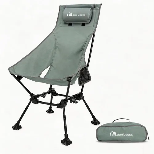 Miniatura 12 de MOON LENCE Sillas de camping plegables con respaldo alto, altura ajustable, asiento ampliado, para playa con pies antideslizantes (negro-Plus)