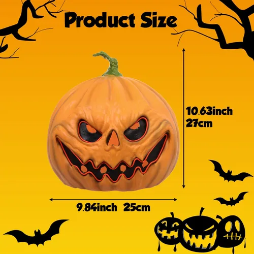 Miniatura 6 de HugOutdoor Máscara de calabaza aterradora de Halloween, mascarada, cosplay, luz LED, calabaza de látex, máscara de cabeza completa para fiesta