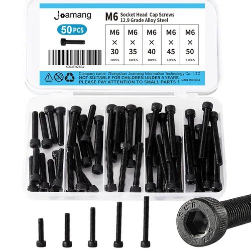 Miniatura 9 de M6 x 40mm 45mm 50mm 55mm 60mm Tornillos de cabeza hexagonal, acero de aleación de grado 12.9, acabado de óxido negro, unidad hexagonal Allen
