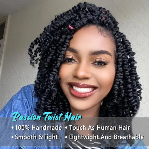 Miniatura 2 de Cabello Passion Twist – 8 pulgadas Passion Twist Crochet Hair para mujer, 8 paquetes de cabello rizado pretrenzado Passion Twists extensiones de 1b