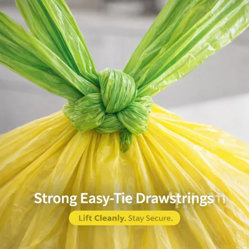 Miniatura 4 de Bolsas de basura biodegradables de 13 galones con cordón, 75 unidades, bolsas de basura altas a base de plantas de 1.4 mil de grosor con práctica