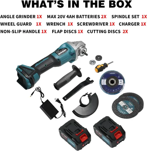 Miniatura 7 de Amoladora angular inalámbrica de 20V, kit de amoladora angular eléctrica de 4" y 4-1/2", motor sin escobillas de 8500RPM