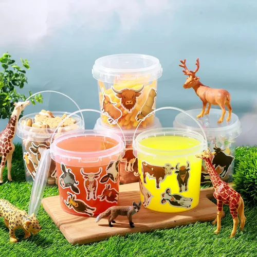 Miniatura 5 de PerKoop 20 cubos de helado de 32 onzas con tapas y asas, cubos transparentes de ron de cóctel con calcomanías, tina transparente de plástico