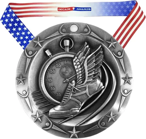 Miniatura 3 de Decade Awards Medalla grabada Track World Class – Medallón de correr de 3 pulgadas de ancho con estrellas y rayas de bandera estadounidense