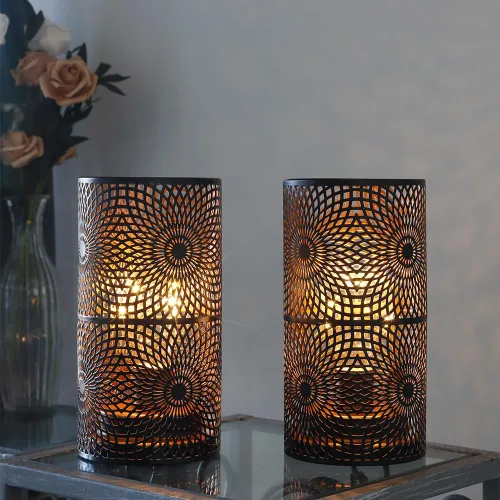 JHY DESIGN Juego de 2 lámparas de metal de mesa negras alimentadas por batería, luz de acento inalámbrica con bombilla estilo Edison funciona con