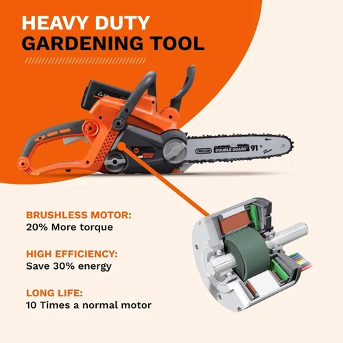 Miniatura 5 de Motosierra alimentada por batería, confiable de 40 V, inalámbrica con velocidad de cadena de 32.8 ft/s, motosierra de gas, equipo moderno