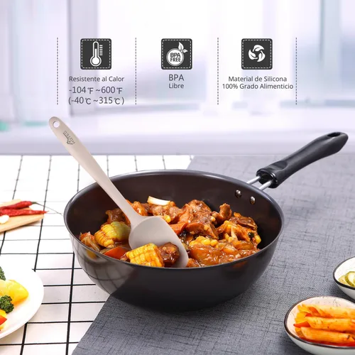 Miniatura 5 de HOTEC Juego de 5 espátulas de goma de silicona resistentes al calor de 600 ℉, sin BPA, para cocina, hornear, mezclar para utensilios de cocina Caqui