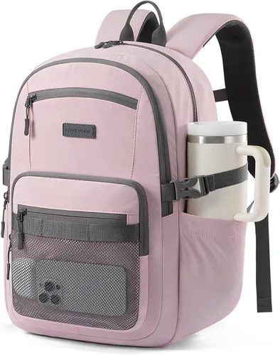 Miniatura 10 de LOVEVOOK Mochila para laptop para mujeres/hombres con correa de hebilla mejorada para portavasos y bolsillo de malla versátil, Negro, 15,6 pulg.