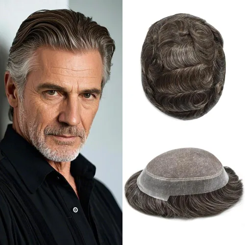 Miniatura 103 de Tupé para hombres, piezas de cabello humano real, sistema de unidades de cabello natural, línea capilar natural, pieza de repuesto para hombres