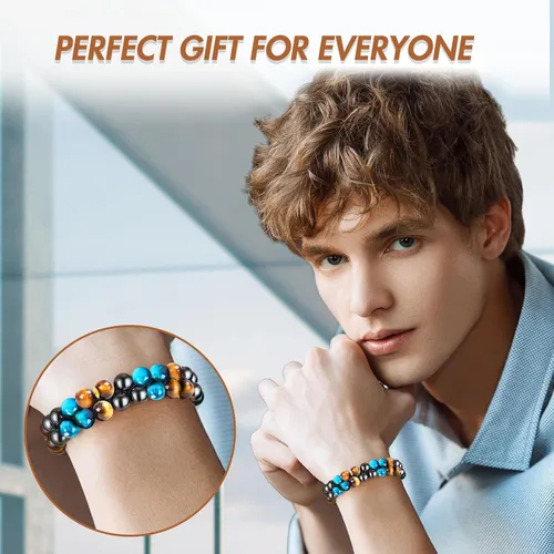 Miniatura 16 de MIDON - Pulsera de ojo de tigre, pulsera de triple protección para hombres y mujeres, hecha a mano, cuentas de ojo de tigre, hematita y obsidiana