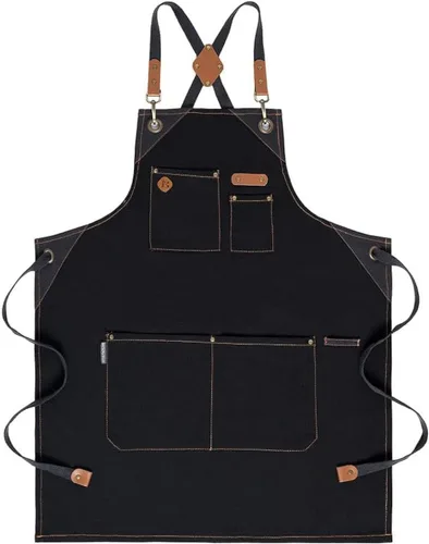 Miniatura 21 de Delantal de chef, delantal de cocina de algodón reciclado con un cuello ajustable con lazos largos, para cocinar, hornear