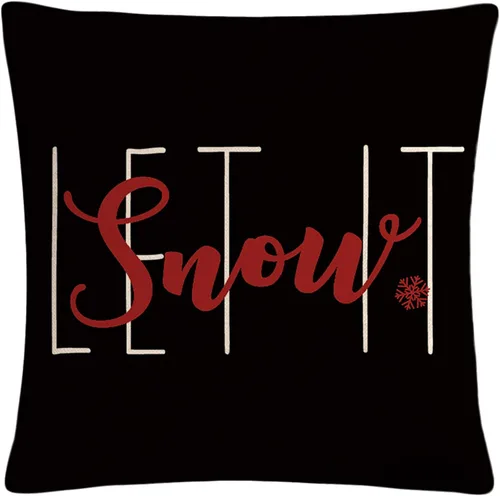Miniatura 3 de 7COLORROOM Juego de 2 fundas de almohada negras de Navidad con texto en inglés "Merry Christmas", fundas de cojín de nieve con texto en inglés