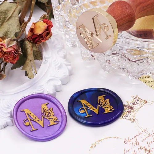 Miniatura 7 de SWANGSA Sello de cera del alfabeto M con inicial, sello de sellado de letras de mariposa elegante vintage para invitación de fiesta de boda