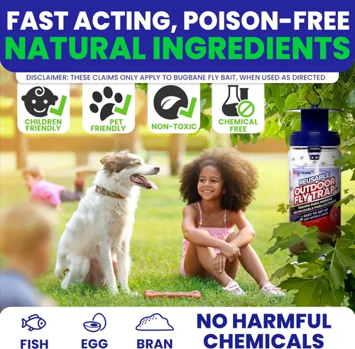 Miniatura 3 de Trampa para moscas para exteriores para patio con 2 recambios de cebo solubles no tóxicos. Reutilizable para colgar insectos para todas las moscas