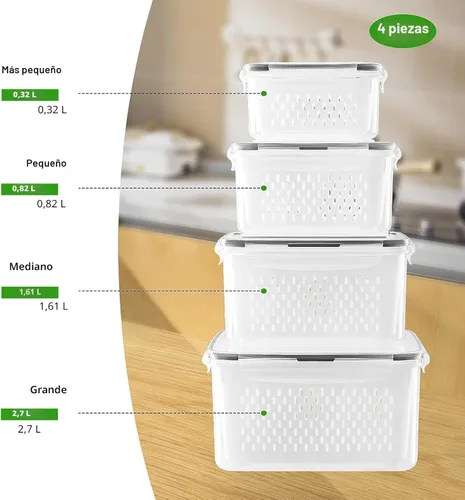 Miniatura 2 de Freshmage Contenedores de almacenamiento de frutas para refrigerador con colador extraíble, recipiente hermético para almacenamiento de alimentos