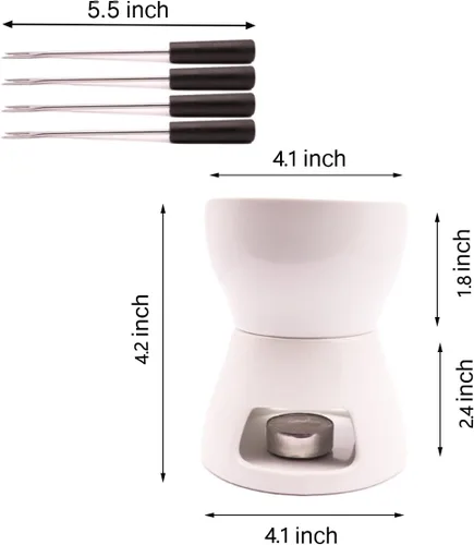 Miniatura 3 de Juego de ollas de fondue con 4 tenedores de cerámica calentador de mantequilla, juego de té de alta calidad, olla de fusión de porcelana