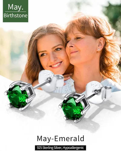 Miniatura 4 de ChicSilver Aretes de plata de ley 925 con forma de corazón brillante, redondaprincesa con piedra natal para mujer, joyería de cumpleaños