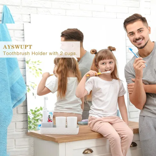Miniatura 5 de Ayswupt - Soportes para cepillo de dientes para baños, juego de soporte para cepillo de dientes eléctrico para niños con 2 tazas, organizador