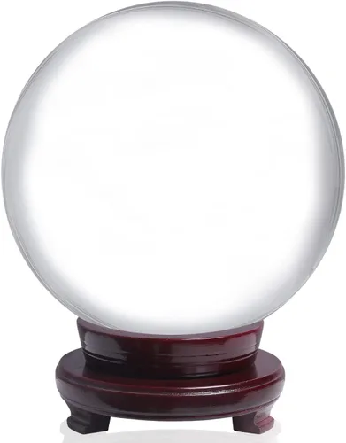 LONGWIN Bola de cristal de adivinación de 5.906 in (5,9 pulgadas) Bolas de cristal decorativas Globo Esfera Soporte de madera libre Transparente