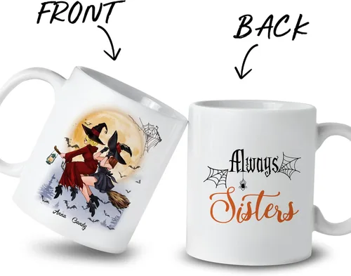 Miniatura 2 de Gossby Taza de café personalizada con texto en inglés "Always Sister", regalo personalizado para hermana con diseño, nombre, taza de Halloween