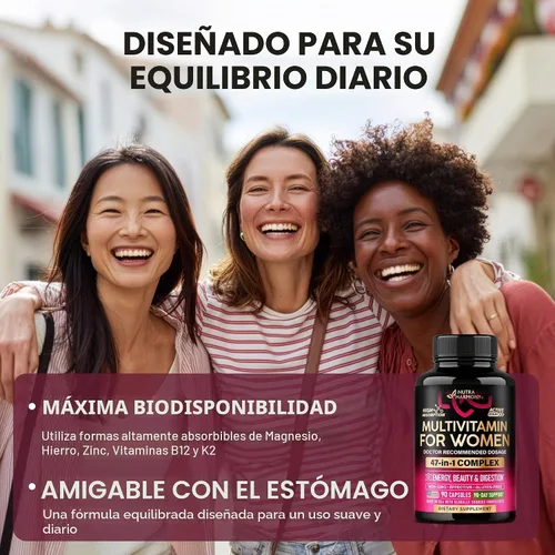 Miniatura 7 de Multivitamínico para mujer - Complejo B Alimentos integrales Apoyo al crecimiento del cabello Digestión y metabolismo Hierro