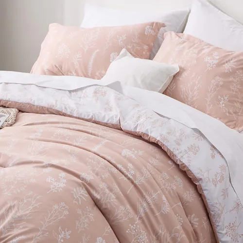 Miniatura 3 de Bedsure Juego de Edredón Full - Juego de Cama Rosa Empolvado, 3 Piezas de Ropa de Cama Floral Bonita, 1 Edredón Suave Reversible de Flores Botánicas