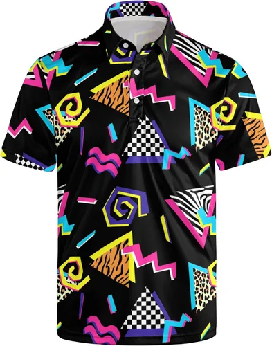 Miniatura 61 de Camisa de golf de los años 80 para hombre, ajuste seco, manga corta, estampada, divertidas, camisas de golf de los años 90 para hombre
