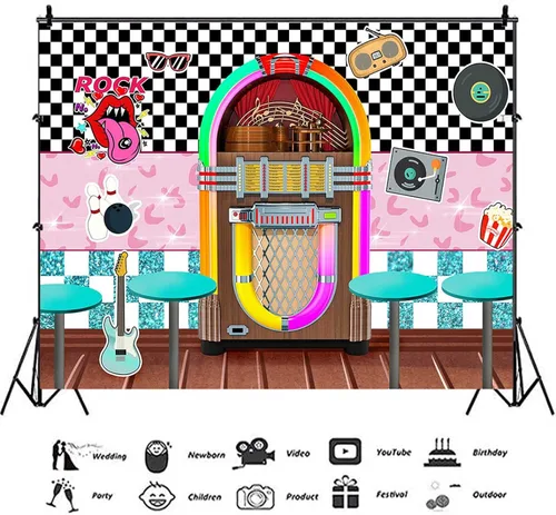 Miniatura 4 de XLL Rock Roll Party Back to 50's Sock Hop Fotografía Fondo de regreso a los años 50 Tienda de soda Fondos de fotos de los años 50 Retro Diner Time
