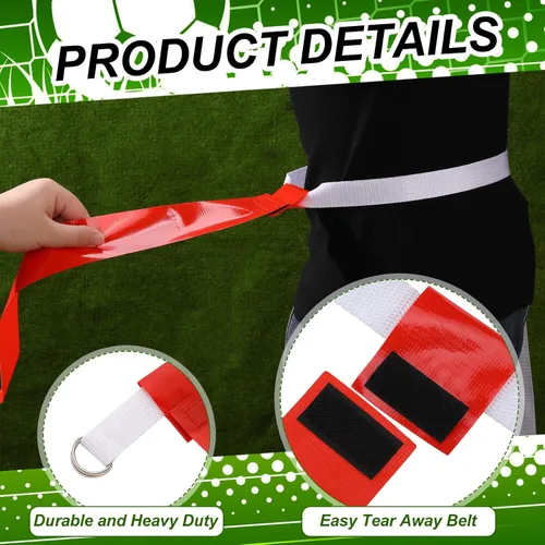 Miniatura 5 de Sratte Set de fútbol de bandera para 14 jugadores, 14 banderas de fútbol de malla de nailon, 14 cinturones ajustables, 12 conos para entrenamiento