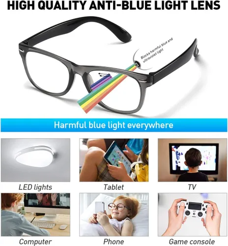 Miniatura 5 de DYLB Gafas de bloqueo de luz azul para niños y niñas, paquete de 2, gafas de videojuegos para computadora para niños y niñas de 3 a 10 años, antiluz