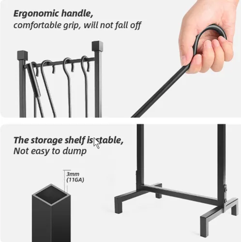 Miniatura 3 de Juego de herramientas para chimenea de alta resistencia para interiores con soporte de 31.5 pulgadas, cepillo extra largo de 23.6 pulgadas, póquer