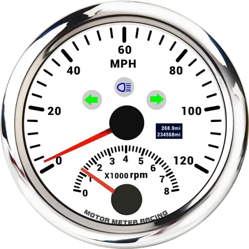 Miniatura 14 de MOTOR METER RACING Serie Pro W 85mm 3-3/8" Velocímetro GPS digital Odómetro 193 km/h Esfera negra LED blanco Impermeable para coche, camión, barco